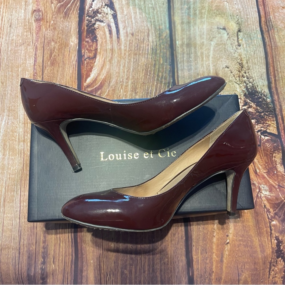 Louise Et Cie Dark Red High Heels Patent Leather Size 8.5M 38 1/2 Preowned Box
